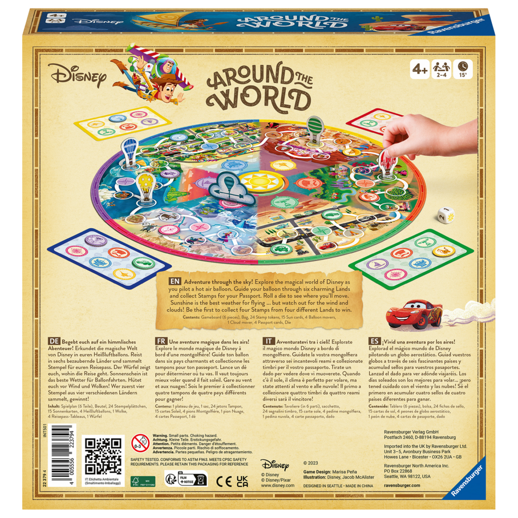 The back of the box of the Disney Around the World tabletop game