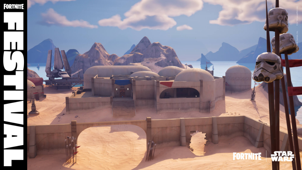 The Mos Eisley Cantina area in the Fortnite Festival game mode