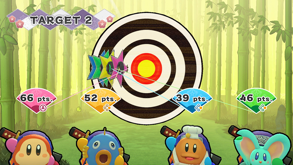 Screenshot of the "Ninja Dojo" mini-game in Kirby's Return to Dream Land Deluxe